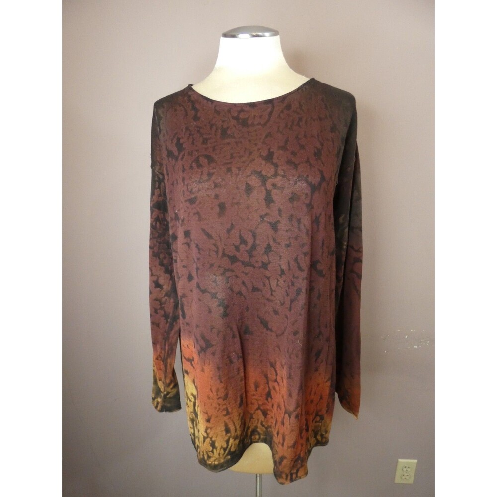Match Marika Charles Womens 4 Tie Dye Knit Top Black Burgundy Long Sleeve Cotton